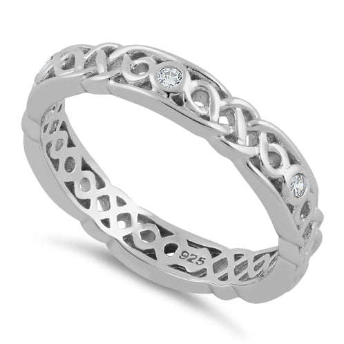 Sterling Silver Braided Eternity Clear CZ Ring
