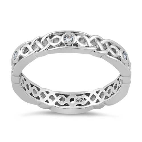 Sterling Silver Braided Eternity Clear CZ Ring