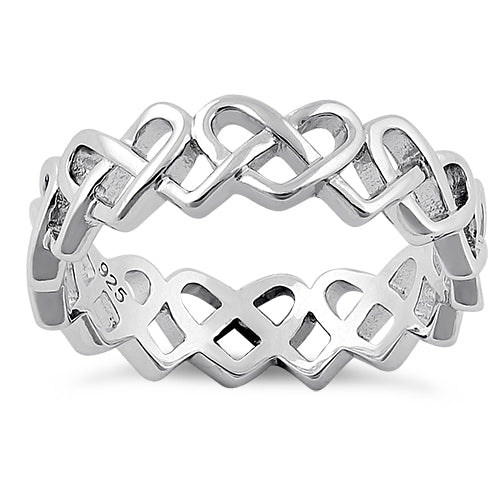 Sterling Silver Braided Hearts Eternity Ring