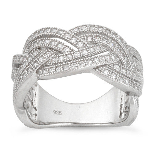 Sterling Silver Braided Pave CZ Ring