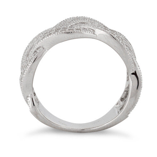 Sterling Silver Braided Pave CZ Ring