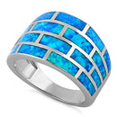 Sterling Silver Bricks Lab Opal Ring