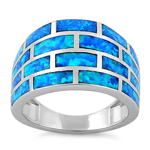 Sterling Silver Bricks Lab Opal Ring