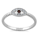Sterling Silver Brown Stone Evil Eye CZ Ring