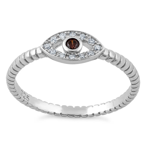 Sterling Silver Brown Stone Evil Eye CZ Ring