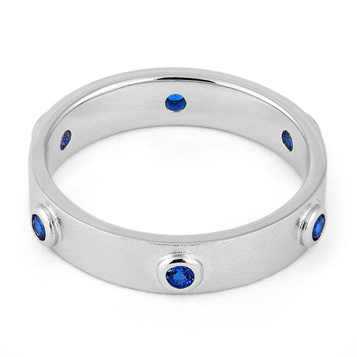 Sterling Silver Brushed Eternity Blue Sapphire CZ Ring