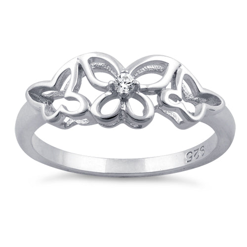 Sterling Silver Butterflies Clear CZ Ring