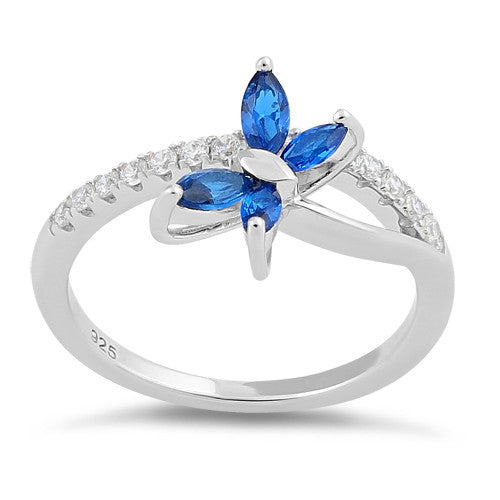 Sterling Silver Butterfly Blue Spinel CZ Ring