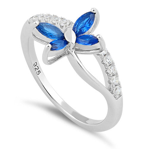 Sterling Silver Butterfly Blue Spinel CZ Ring