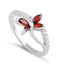 Sterling Silver Butterfly Garnet CZ Ring