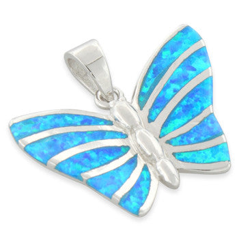 Sterling Silver Butterfly Lab Opal Pendant