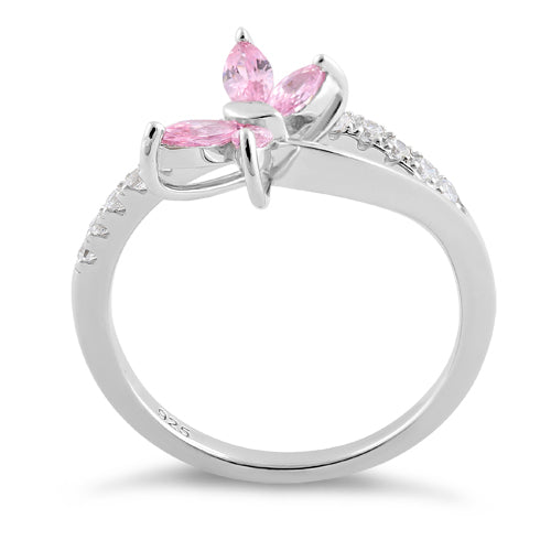 Sterling Silver Butterfly Pink CZ Ring