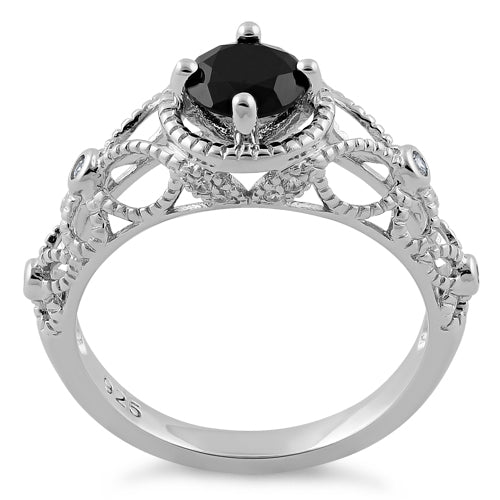 Sterling Silver Butterfly Design Black CZ Ring