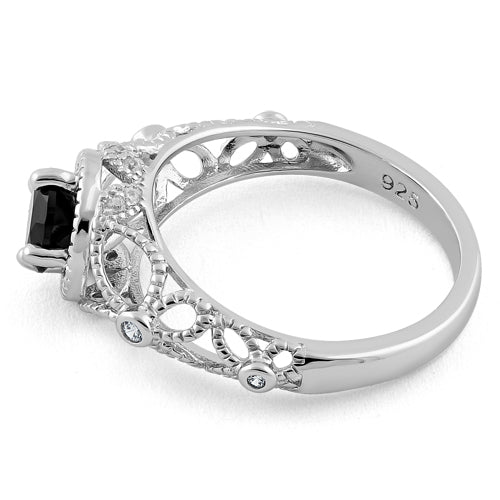 Sterling Silver Butterfly Design Black CZ Ring