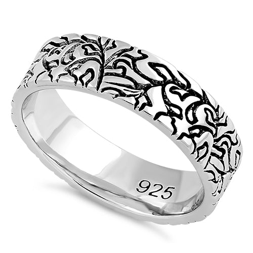 Sterling Silver Carved Leaves Band Ring