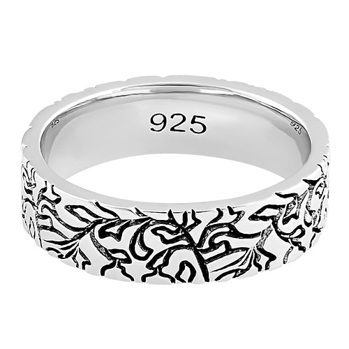 Sterling Silver Carved Leaves Band Ring