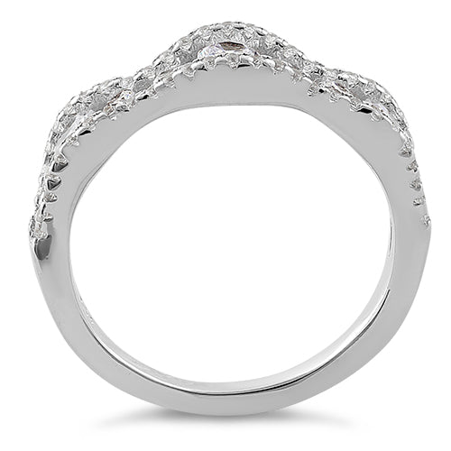 Sterling Silver Cascading Wave Round Cut Clear CZ Ring