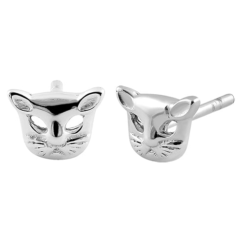 Sterling Silver Cat Face Earrings