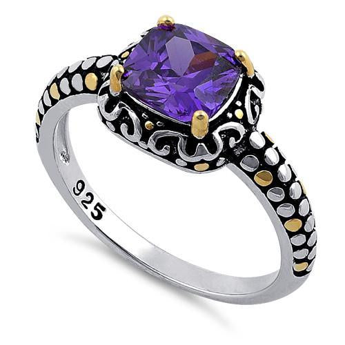 Sterling Silver Celtic Amethyst Cushion CZ Ring