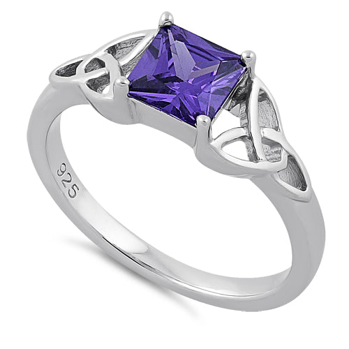 Sterling Silver Celtic Amethyst Princess Cut CZ Ring