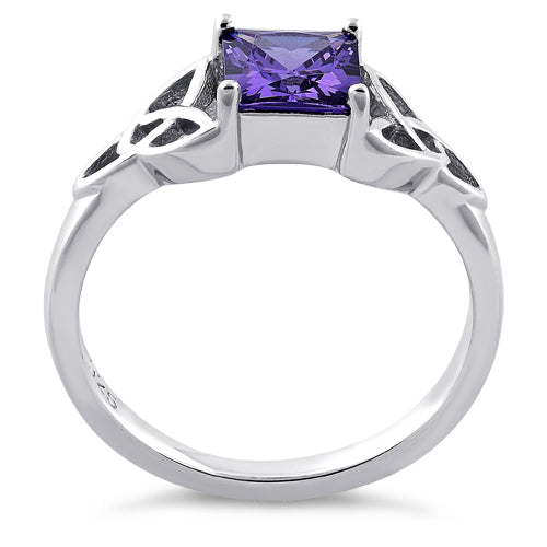 Sterling Silver Celtic Amethyst Princess Cut CZ Ring