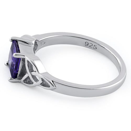 Sterling Silver Celtic Amethyst Princess Cut CZ Ring