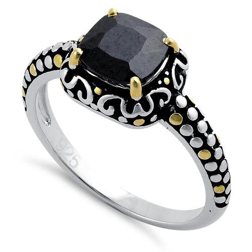 Sterling Silver Celtic Black Cushion CZ Ring