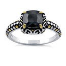 Sterling Silver Celtic Black Cushion CZ Ring