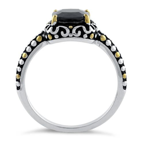 Sterling Silver Celtic Black Cushion CZ Ring