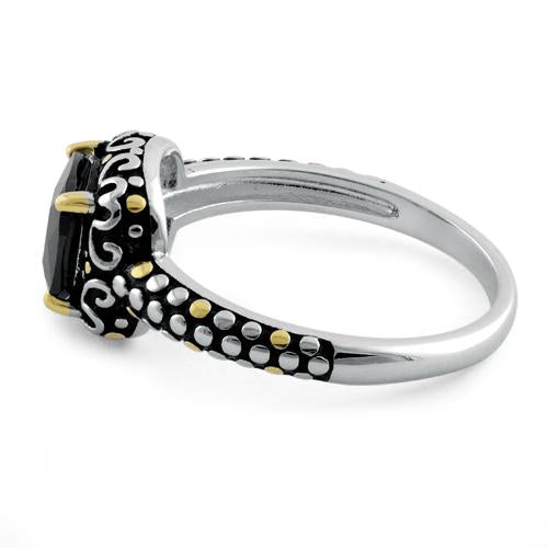 Sterling Silver Celtic Black Cushion CZ Ring