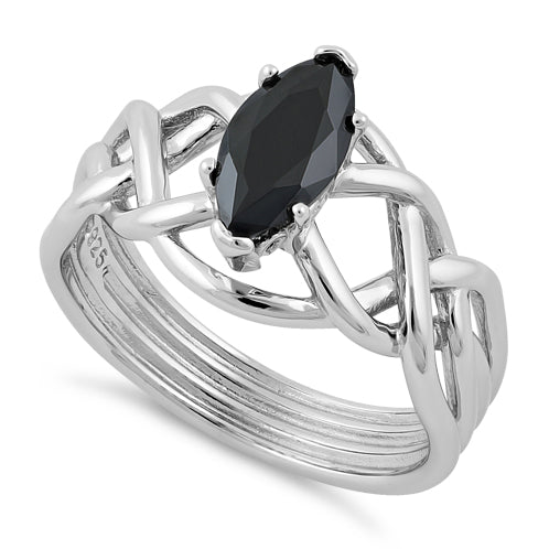 Sterling Silver Celtic Black Marquise CZ Ring