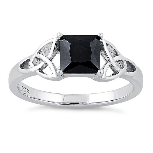 Sterling Silver Celtic  Black Princess Cut CZ Ring