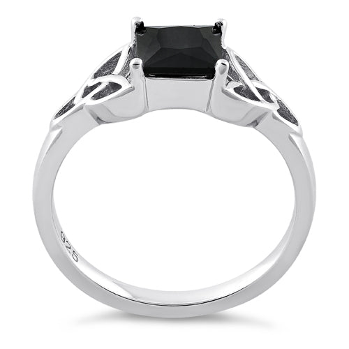 Sterling Silver Celtic  Black Princess Cut CZ Ring