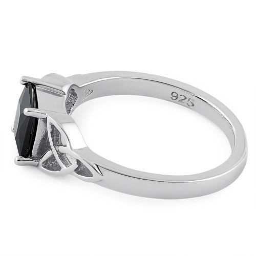 Sterling Silver Celtic  Black Princess Cut CZ Ring