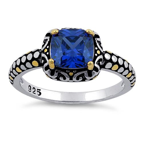 Sterling Silver Celtic Blue Spinel Cushion CZ Ring