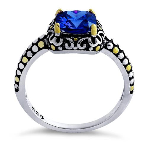 Sterling Silver Celtic Blue Spinel Cushion CZ Ring