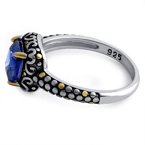 Sterling Silver Celtic Blue Spinel Cushion CZ Ring