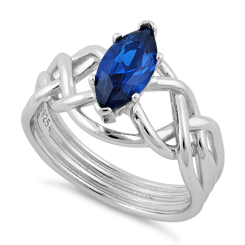 Sterling Silver Celtic Blue Spinel Marquise CZ Ring
