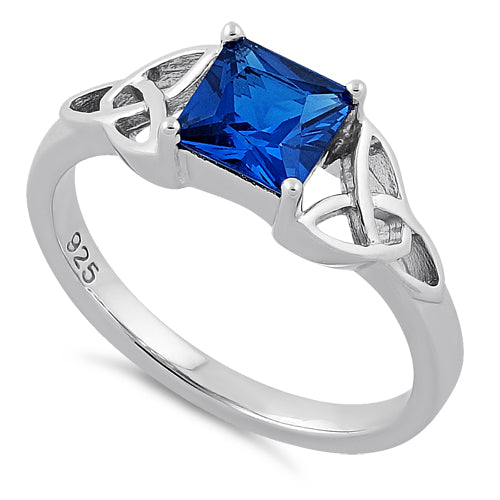 Sterling Silver Celtic Blue Spinel Princess Cut CZ Ring