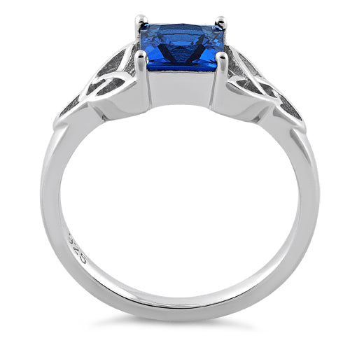 Sterling Silver Celtic Blue Spinel Princess Cut CZ Ring