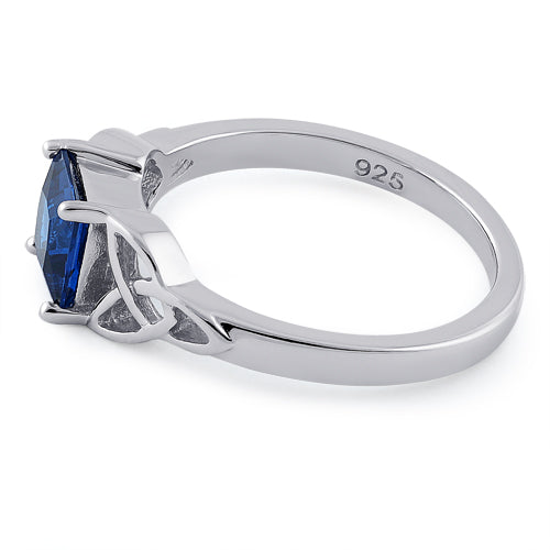 Sterling Silver Celtic Blue Spinel Princess Cut CZ Ring