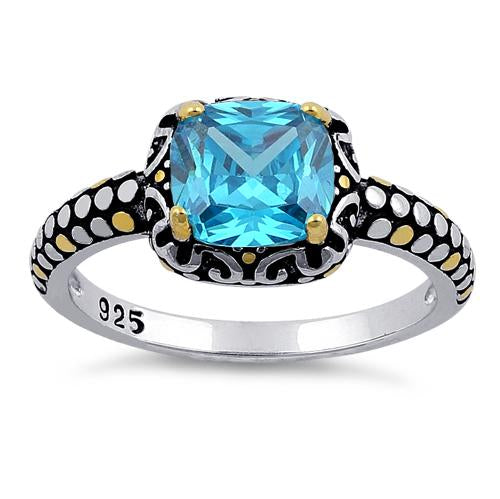 Sterling Silver Celtic Blue Topaz Cushion CZ Ring