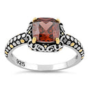 Sterling Silver Celtic Brown Cushion CZ Ring