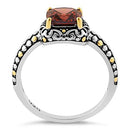 Sterling Silver Celtic Brown Cushion CZ Ring