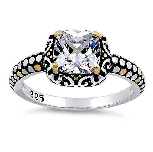 Sterling Silver Celtic Clear Cushion CZ Ring