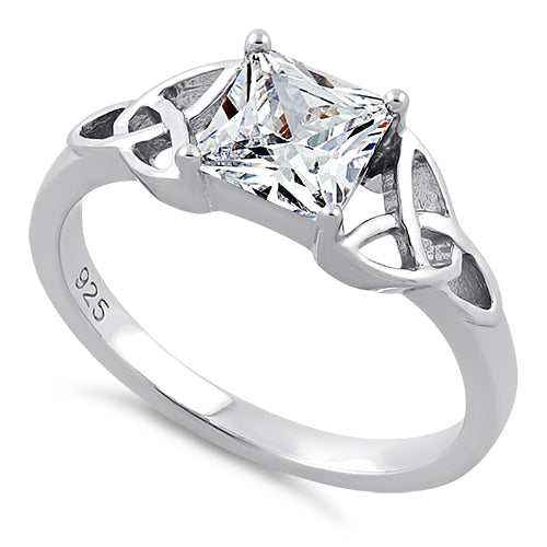 Sterling Silver Celtic Clear Princess Cut CZ Ring