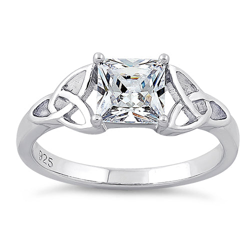 Sterling Silver Celtic Clear Princess Cut CZ Ring