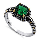 Sterling Silver Celtic Emerald Cushion CZ Ring