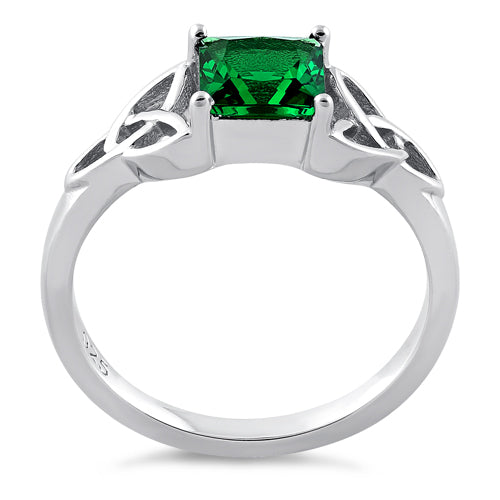 Sterling Silver Celtic Emerald Princess Cut CZ Ring