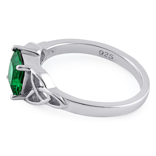 Sterling Silver Celtic Emerald Princess Cut CZ Ring